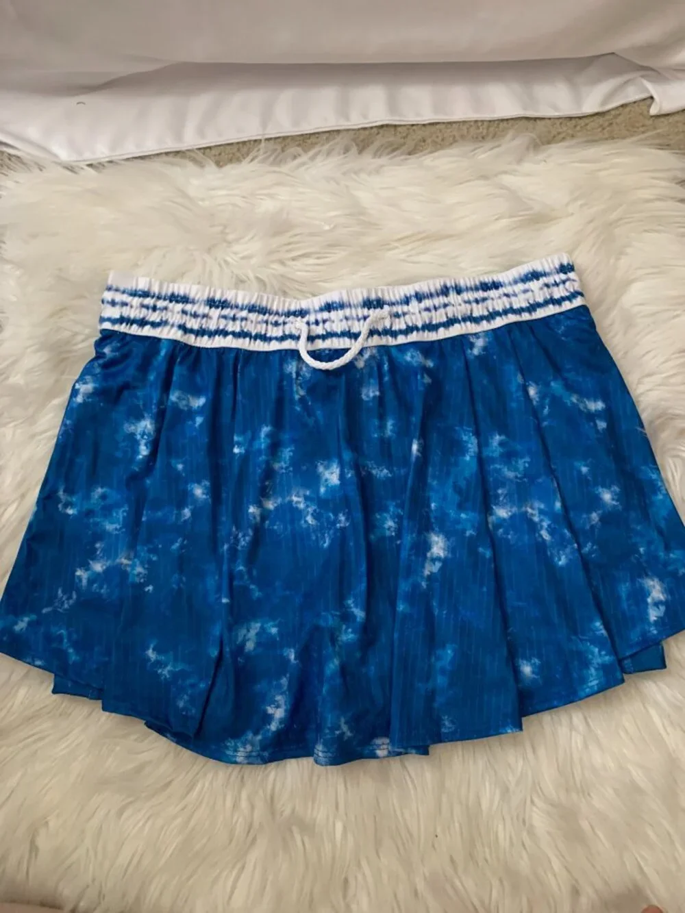 LUCKY IN LOVE Shibori Stripe High Waist Skirt in Blue Sz LARGE